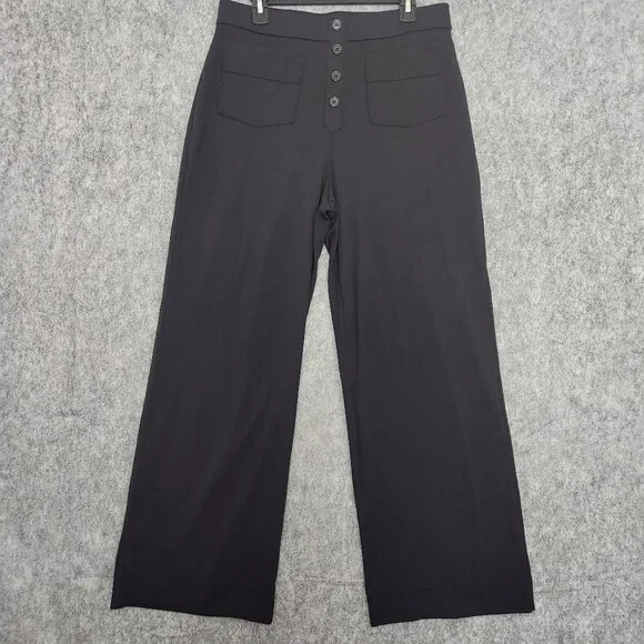 Halara High Waisted Button Pockets Wide Leg Casual Pants Women's XL Black Gym - Picture 1 of 11